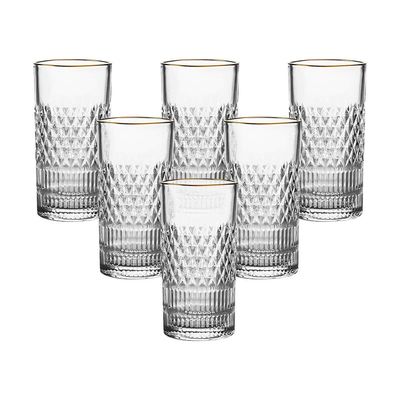 Jogo de Copos Altos L`Hermitage Esplanada 350ml com Borda Dourada em Cristal Ecológico - 6 Peças