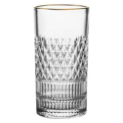 Jogo de Copos Altos L`Hermitage Esplanada 350ml com Borda Dourada em Cristal Ecológico - 6 Peças