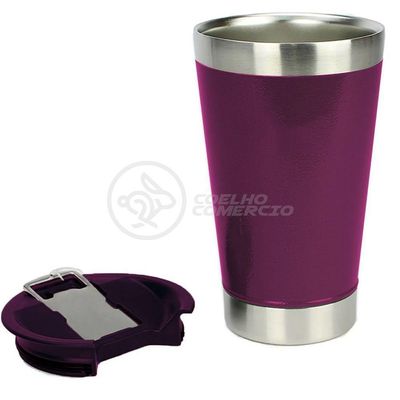 Copo Térmico Com Tampa E Abridor 473Ml Aço Roxo Roxo Capacit