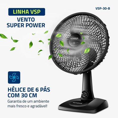 Ventilador de Mesa 30cm Mondial Super Power VSP-30-B 6 Pás 3 Velocidades Preto Preto / 110