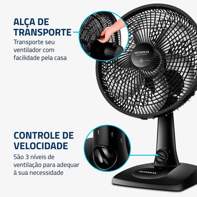 Ventilador de Mesa 30cm Mondial Super Power VSP-30-B 6 Pás 3 Velocidades Preto Preto / 110