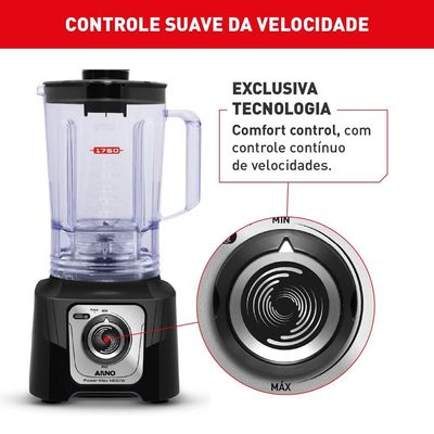 Liquidificador Arno Power Max LN65 Comfort Control 15 Velocidades 1400W - Preto Preto / 110