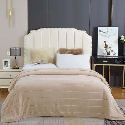 Cobertor Manta Fluffy Casal Queen 2,40m X 2,20m Listras Super Macio - Bege
