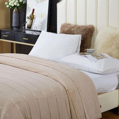 Cobertor Manta Fluffy Casal Queen 2,40m X 2,20m Listras Super Macio - Bege