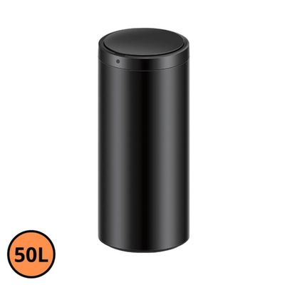 Lixeira Automática Preta Redonda Inox 50 Litros com Sensor