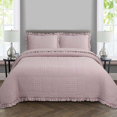 Colcha Babado King Fluffy 3 Peças s 100% Poliéster Rosé