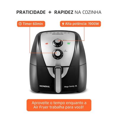 Fritadeira Elétrica Sem Óleo Air Fryer Mondial Mega Family AFN-80-BI 8L Preta/Inox Preto,Inox / 110