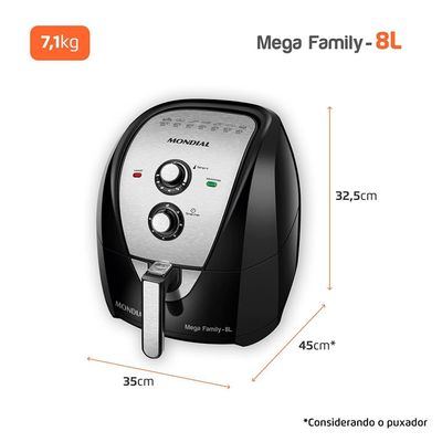 Fritadeira Elétrica Sem Óleo Air Fryer Mondial Mega Family AFN-80-BI 8L Preta/Inox Preto,Inox / 110
