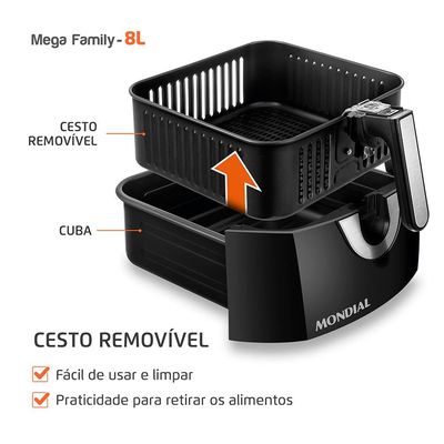 Fritadeira Elétrica Sem Óleo Air Fryer Mondial Mega Family AFN-80-BI 8L Preta/Inox Preto,Inox / 110