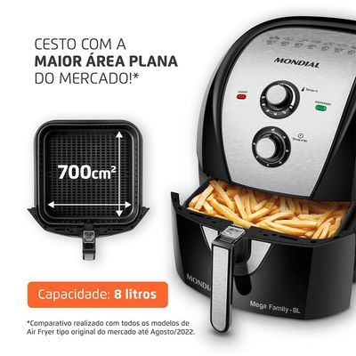 Fritadeira Elétrica Sem Óleo Air Fryer Mondial Mega Family AFN-80-BI 8L Preta/Inox Preto,Inox / 220