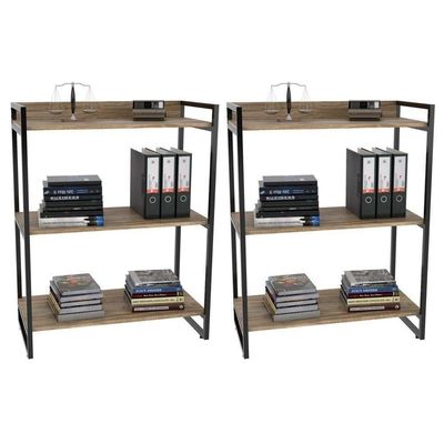 2 Estantes Livreiro 80Cm 3 Prateleiras Carvalho