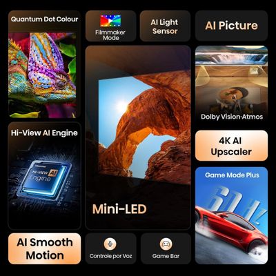 Smart TV 65 4K UHD Hisense ULED MiniLED 65U6QV Vidaa U9 HDR10 Dolby Atmos Preta