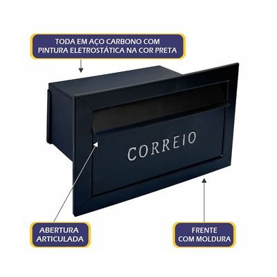 Caixa de Correio Cartas Para Muro Detras Preta 15x23x30cm