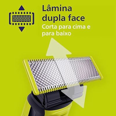 Aparador de Pelos Philips OneBlade QP2724 Lâmina Dupla Recarregável Bivolt Verde e Cinza