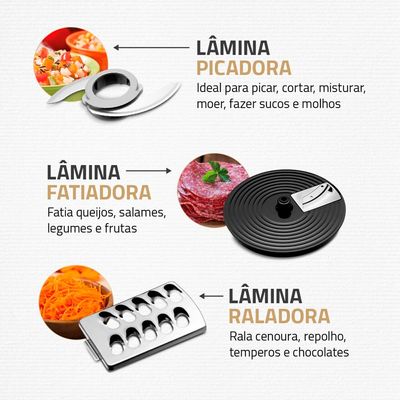 Multiprocessador de Alimentos Mondial Turbo Chef 9 em 1 MPN-01-BF com 2 Velocidades + Pulsar – 1000 W Preto,Inox / 220
