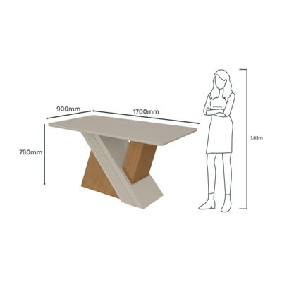 Mesa de Jantar Lopas 1,70 Venus com vidro Serigrafado Amendoa Clean/off White