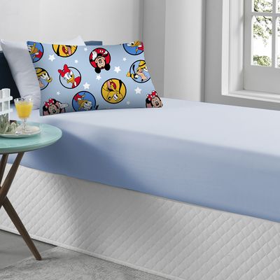 Jogo de Lençol KazzaVip Solteiro Malha 100% Algodão Play Disney Mickey e Sua Turma 2 Peças Azul