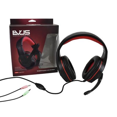 Fone de Ouvido EVUS PC Gamer F-02 2 Conectores P2 PRETO/ Vermelho