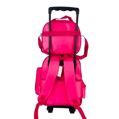 Kit Mochila Rodinhas Unicornio Estojo Lancheira Térmica Bolsa Carrinho Impermeavel Rosa