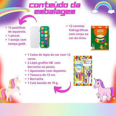 Kit Escolar Com Lápis Apontador Tesoura Caneta Hidrográfica E Aquarela Dinossauro