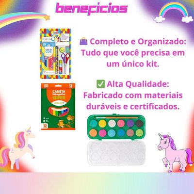 Kit Escolar Com Lápis Apontador Tesoura Caneta Hidrográfica E Aquarela Dinossauro