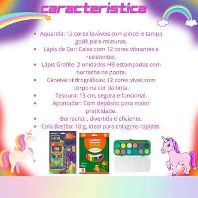 Kit Escolar Com Lápis Apontador Tesoura Caneta Hidrográfica E Aquarela Dinossauro