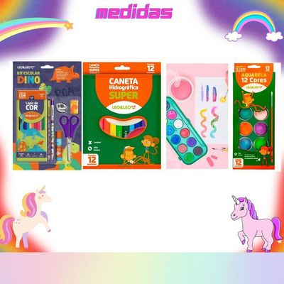 Kit Escolar Com Lápis Apontador Tesoura Caneta Hidrográfica E Aquarela Dinossauro