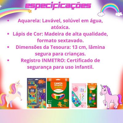 Kit Escolar Com Lápis Apontador Tesoura Caneta Hidrográfica E Aquarela Dinossauro