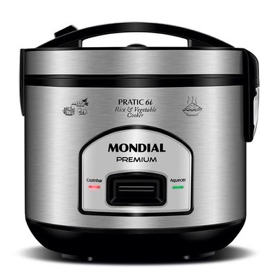 Panela Elétrica de Arroz Mondial PE-43 6 Xícaras - Preta/Inox Inox,Preto / 110