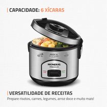 Panela Elétrica de Arroz Mondial PE-43 6 Xícaras - Preta/Inox