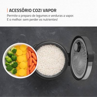 Panela Elétrica de Arroz Mondial PE-43 6 Xícaras - Preta/Inox Inox,Preto / 110