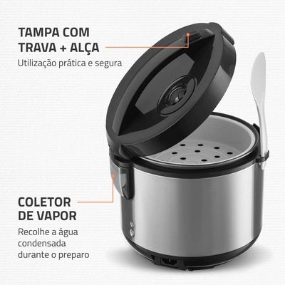 Panela Elétrica de Arroz Mondial PE-43 6 Xícaras - Preta/Inox Inox,Preto / 110