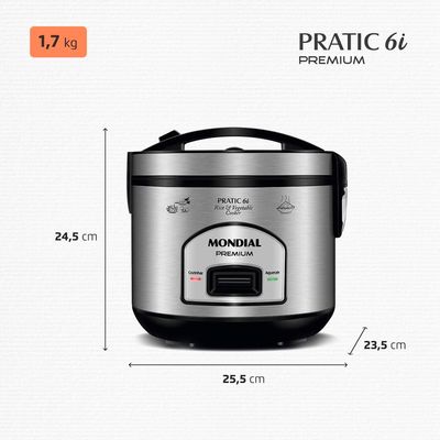 Panela Elétrica de Arroz Mondial PE-43 6 Xícaras - Preta/Inox Inox,Preto / 110