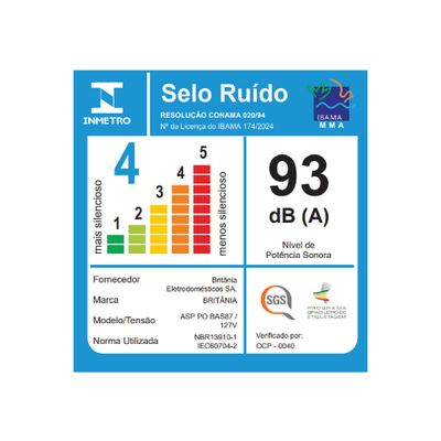 Aspirador de Pó Britânia 20L Função Sopro 1500W BAS87 127V
