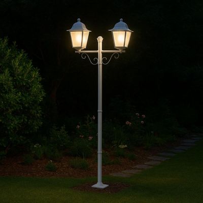 Poste Branco Clássico 2,1m Luminária 2 Lâmpadas E27 Praça Jardim Soberana Dital Calçadas