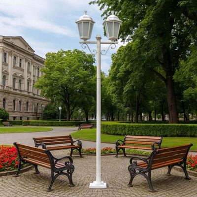 Poste Luminária Branco 1,6m Jardim 2 Lâmpadas E27 Grega Polipropileno Lente Fosca Dital