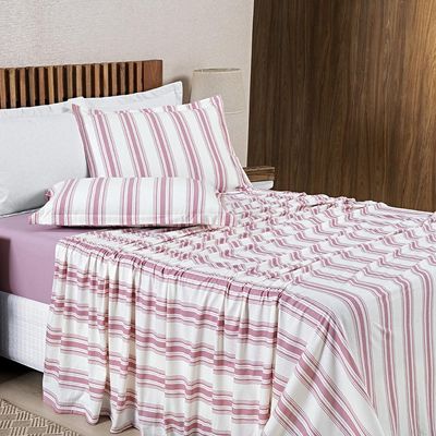 Jogo Cama Lençol Estilo Casal 100% Algodão 4 Peças - Rosa