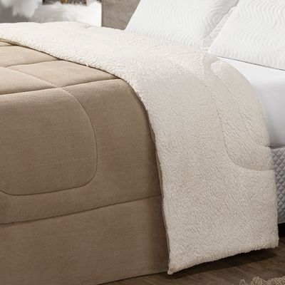 Coberdrom Cobertor King 1 Peça Maya Manta Soft e Sherpa de Carneiro 100% Poliéster - Bege