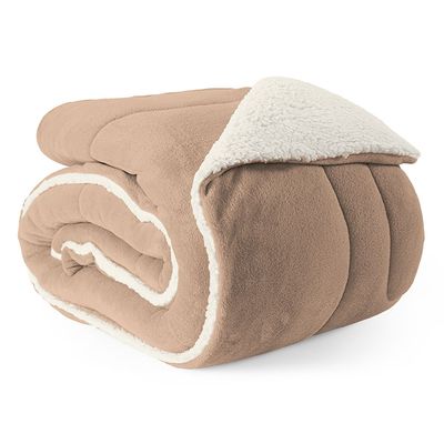 Coberdrom Cobertor Solteiro 1 Peça Maya Manta Soft e Sherpa de Carneiro 100% Poliéster - Bege