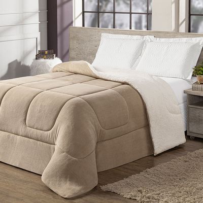 Coberdrom Cobertor King 1 Peça Maya Manta Soft e Sherpa de Carneiro 100% Poliéster - Bege