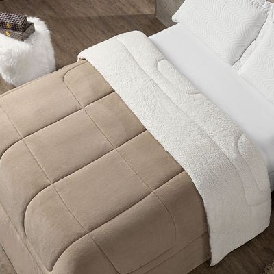 Coberdrom Cobertor Solteiro 1 Peça Maya Manta Soft e Sherpa de Carneiro 100% Poliéster - Bege