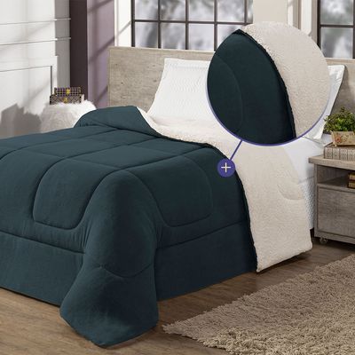 Coberdrom Cobertor King 1 Peça Maya Manta Soft e Sherpa de Carneiro 100% Poliéster - Azul