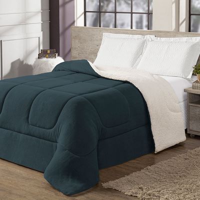 Coberdrom Cobertor King 1 Peça Maya Manta Soft e Sherpa de Carneiro 100% Poliéster - Azul