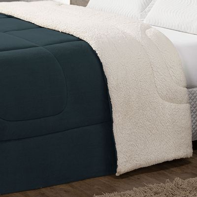 Coberdrom Cobertor King 1 Peça Maya Manta Soft e Sherpa de Carneiro 100% Poliéster - Azul