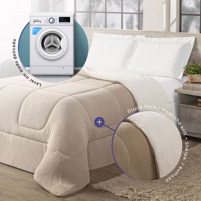 Coberdrom Cobertor Solteiro 1 Peça Maya Manta Soft e Sherpa de Carneiro 100% Poliéster - Bege