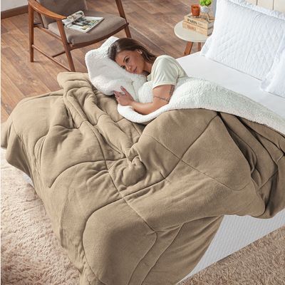 Coberdrom Cobertor King 1 Peça Maya Manta Soft e Sherpa de Carneiro 100% Poliéster - Bege