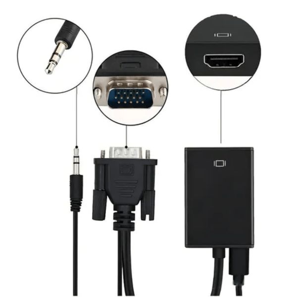 Cabo Adaptador Conversor VGA para HDMI c/Áudio e Alimentação