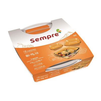 Conjunto de Assadeiras Refratárias Quadradas Sempre em Vidro Sodacal  3 Peças