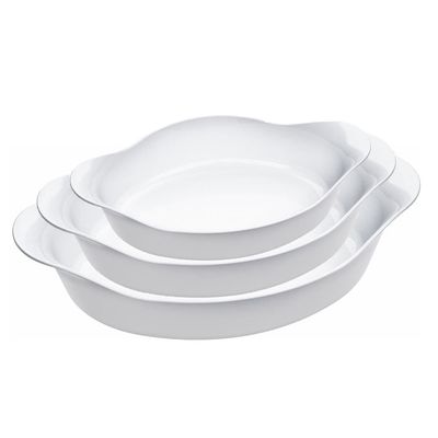 Conjunto de Assadeiras Ovais Marinex Opaline em Vidro Temperado – 3 Peças