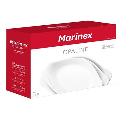 Conjunto de Assadeiras Ovais Marinex Opaline em Vidro Temperado – 3 Peças